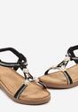 Sandale Negre Slip-On cu Margele Decorative și Pietre Hiramla