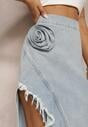 Fustă Bluză din Denim din Bumbac Talie Înaltă Croi Asimetric cu Volan și Floare Savidia