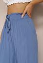 Pantaloni albaștri Palazzo High Waist din bumbac cu elastic în talie Nellsea