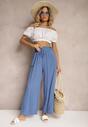 Pantaloni albaștri Palazzo High Waist din bumbac cu elastic în talie Nellsea