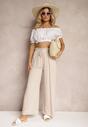 Pantaloni Palazzo bej deschis talie înaltă din bumbac cu elastic în talie Nellsea