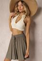 Ciemnozielone Szorty z Bawełny High Waist z Gumką w Talii Tiefia