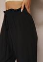Czarne Spodnie z Bawełny Typu Paper Bag High Waist z Gumką w Talii Kitanea