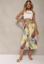 Żółte Plisowane Spodnie z Szerokimi Nogawkami High Waist z Gumką w Talii Alfia