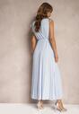 Rochie bleumarin clos evazată plisată cu viscoză și bumbac cu elastic în talie Yefia