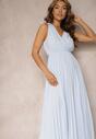 Rochie bleumarin clos evazată plisată cu viscoză și bumbac cu elastic în talie Yefia
