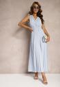 Rochie bleumarin clos evazată plisată cu viscoză și bumbac cu elastic în talie Yefia
