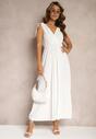 Biała Rozkloszowana Sukienka Plisowana z Wiskozą i Bawełną Wykończona Gumką w Talii Yefia