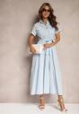 Rochie Albastră Cloș Bluză Bumbac Cu Curea Arosofia