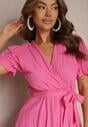 Rochie Fucsia Cloș cu Adaos de Bumbac cu Curea în Talie Cassavia