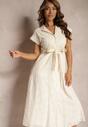 Rochie crem cloș din bumbac cu broderie și curea Ilosofia