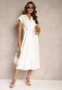 Biała Rozkloszowana Koszulowa Sukienka z Bawełny z Ażurowym Zdobieniem i Paskiem Ilosofia