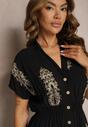 Rochie Cămașă Neagră cu Bumbac și Elastice în Talie Încheiată cu Nasturi Fosofia