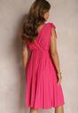 Rochie Fucsia Pliată cu Vâscoză și Bumbac cu Decolteu Triunghiular și Elastic în Talie Liramla