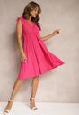 Rochie Fucsia Pliată cu Vâscoză și Bumbac cu Decolteu Triunghiular și Elastic în Talie Liramla