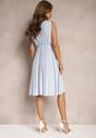 Rochie bleu deschis plisată cu viscoză și bumbac cu decolteu triunghiular și elastic în talie Liramla