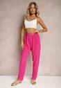 Fuksjowe Spodnie Typu Paper Bag High Waist z Gumką w Talii Salvavia