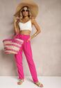 Fuksjowe Spodnie Typu Paper Bag High Waist z Gumką w Talii Salvavia