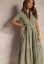 Rochie verde din bumbac evazată cu talie strânsă Nenefia