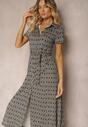 Rochie Cămașă Neagră cu Model Geometric cu Nasturi Xarrah