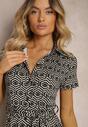 Rochie Cămașă Neagră cu Model Geometric cu Nasturi Xarrah