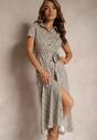 Rochie Cămașă Bej Imprimeu Geometric Cu Nasturi Xarrah