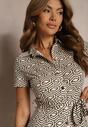 Rochie Cămașă Bej Imprimeu Geometric Cu Nasturi Xarrah