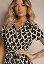 Rochie Neagră-Bej în Stil Cămașă cu Curea în Talie Wranea