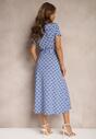 Rochie bleumarin-albă cambrată cu viscoză cu croială de cămașă cu nasturi și curea Cosofia