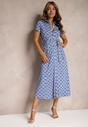 Rochie bleumarin-albă cambrată cu viscoză cu croială de cămașă cu nasturi și curea Cosofia
