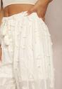 Beżowe Spodnie High Waist o Ażurowym Wykończeniu z Gumką w Talii Gralefia