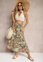 Zielono-Różowe Spodnie Kuloty z Bawełny High Waist z Gumką w Pasie Palovia