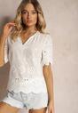Bluză Albă din Bumbac cu Mânecă Scurtă și Model Ajurat Tinabeths