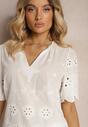 Bluză Albă din Bumbac cu Mânecă Scurtă și Model Ajurat Tinabeths