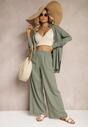 Set Verde Viscoză Pantaloni Largi cu Elastic în Talie Cămașă cu Nasturi Tinamars