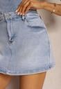 Niebieskie Jeansowe Spódnico-Spodenki High Waist z Bawełną i Haftowanym Sercem z Tyłu Tinabes