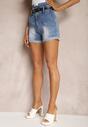 Niebieskie Szorty Jeansowe High Waist z Bawełną Ozdobione Paskiem Tinasima