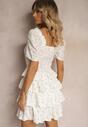 Rochie din Bumbac Cloș Albă cu Elastic în Talie cu Flori Mici Timariah