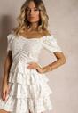 Rochie din Bumbac Cloș Albă cu Elastic în Talie cu Flori Mici Timariah