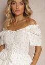 Rochie din Bumbac Cloș Albă cu Elastic în Talie cu Flori Mici Timariah