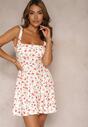 Rochie bej-roz cu bretele și model floral cu decolteu pătrat și bretele Belifea
