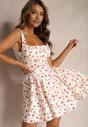 Rochie bej-roz cu bretele și model floral cu decolteu pătrat și bretele Belifea