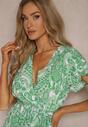 Rochie Verde Cloș cu Decolteu Triunghiular cu Curea din Material și Elastic în Talie Carimi