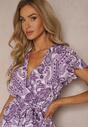Rochie Violetă Cloș cu Decolteu Triunghiular cu Curea din Material și Elastic în Talie Carimi