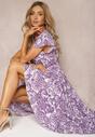 Rochie Violetă Cloș cu Decolteu Triunghiular cu Curea din Material și Elastic în Talie Carimi