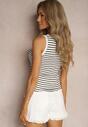 Top Casual din Bumbac Alb-Negru cu Dungi din Material Elastic Salea