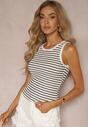 Top Casual din Bumbac Alb-Negru cu Dungi din Material Elastic Salea