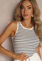 Top Casual din Bumbac Alb-Negru cu Dungi din Material Elastic Salea