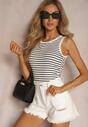 Top Casual din Bumbac Alb-Negru cu Dungi din Material Elastic Salea