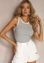 Top Casual din Bumbac Alb-Negru cu Dungi din Material Elastic Salea